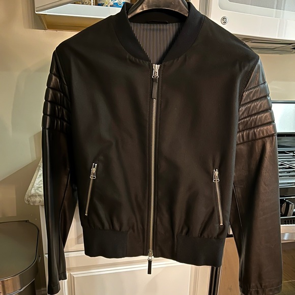 Ami Leather Sleeve Bomber Jacket - Picture 4 of 10